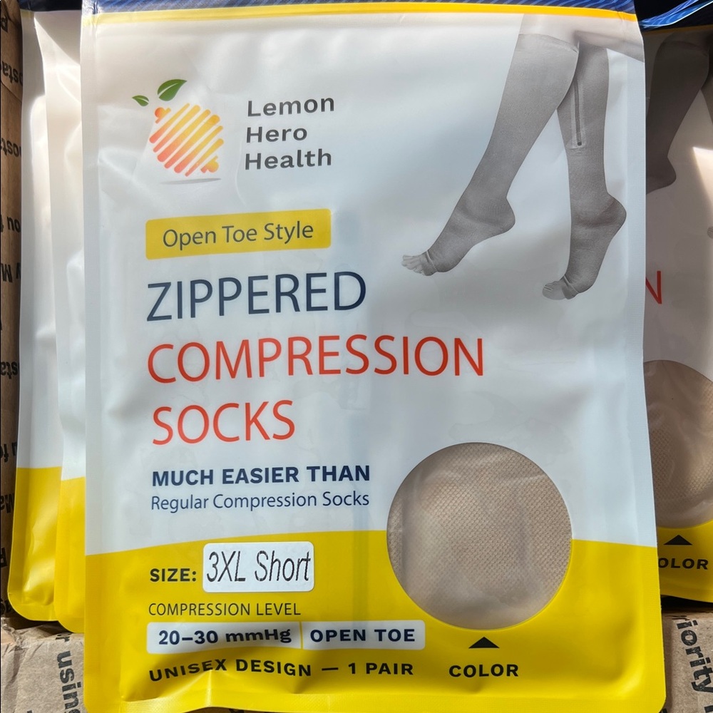 Open toe style zippered compression socks 3XL short